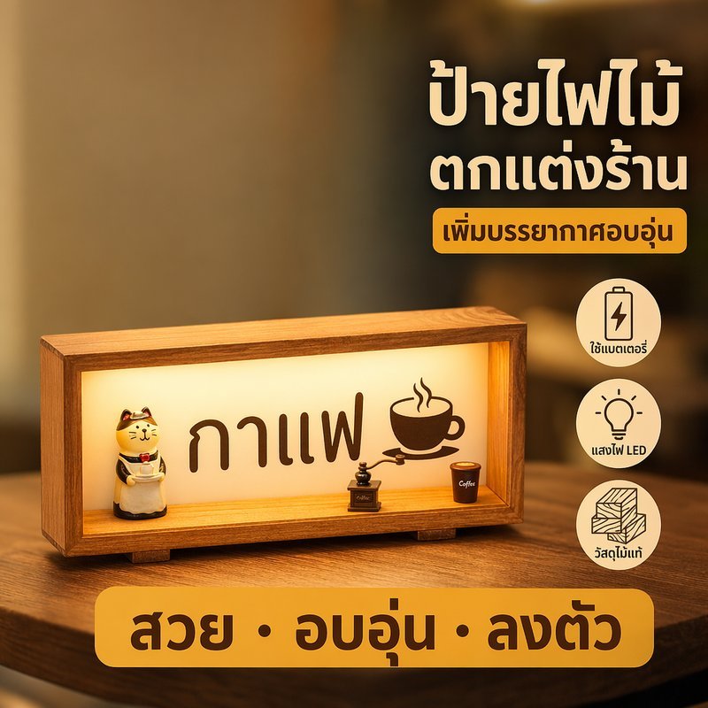 โคมไฟตั้งโต๊ะไม้ ไฟ LED ใช้แบตเตอรี่ ไฟกลางคืน ตกแต่งห้อง คาเฟ่ มินิมอล ของขวัญ