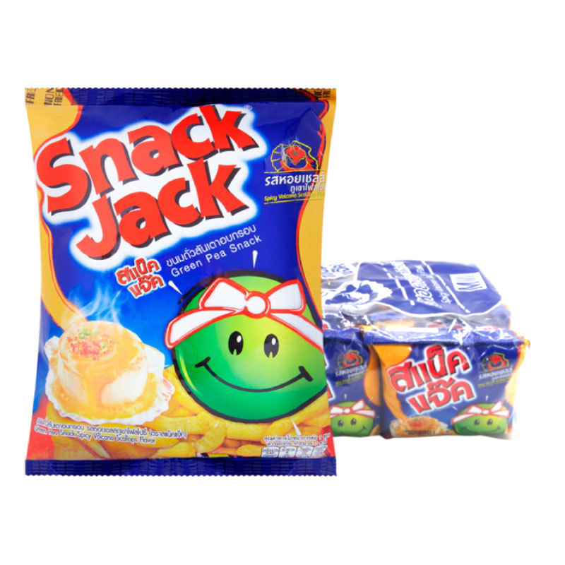 สแน็คแจ๊ค ถั่วลันเตาอบกรอบ รสหอยเชลล์ภูเขาไฟสไปซี่ 15 ก. x 12 (SNACK JACK Green Pea Snack Spicy Volcano Scallops Flavor