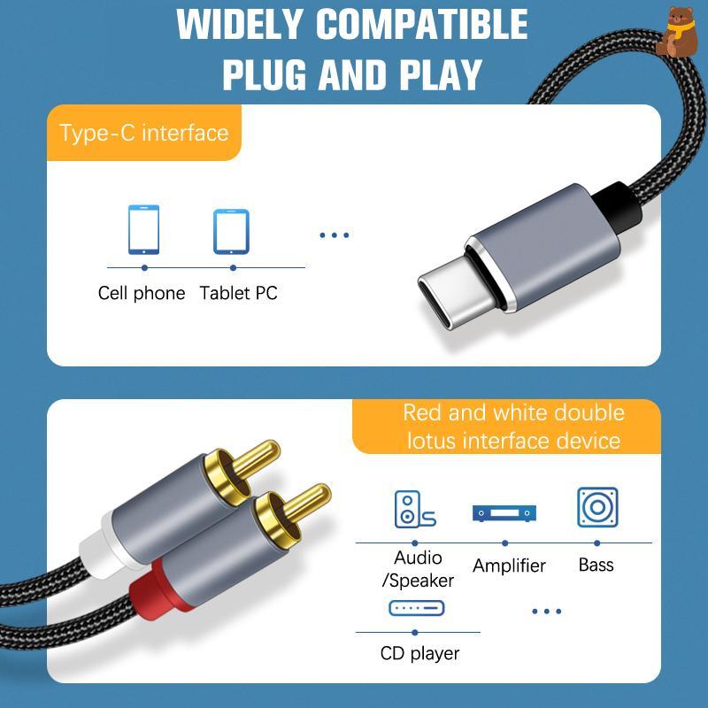 [TA] Type C To RCA Audio Cable 2 RCA Aux Cord Converter USB C Audio Line สําหรับแล็ปท็อปลําโพงโทรศัพ