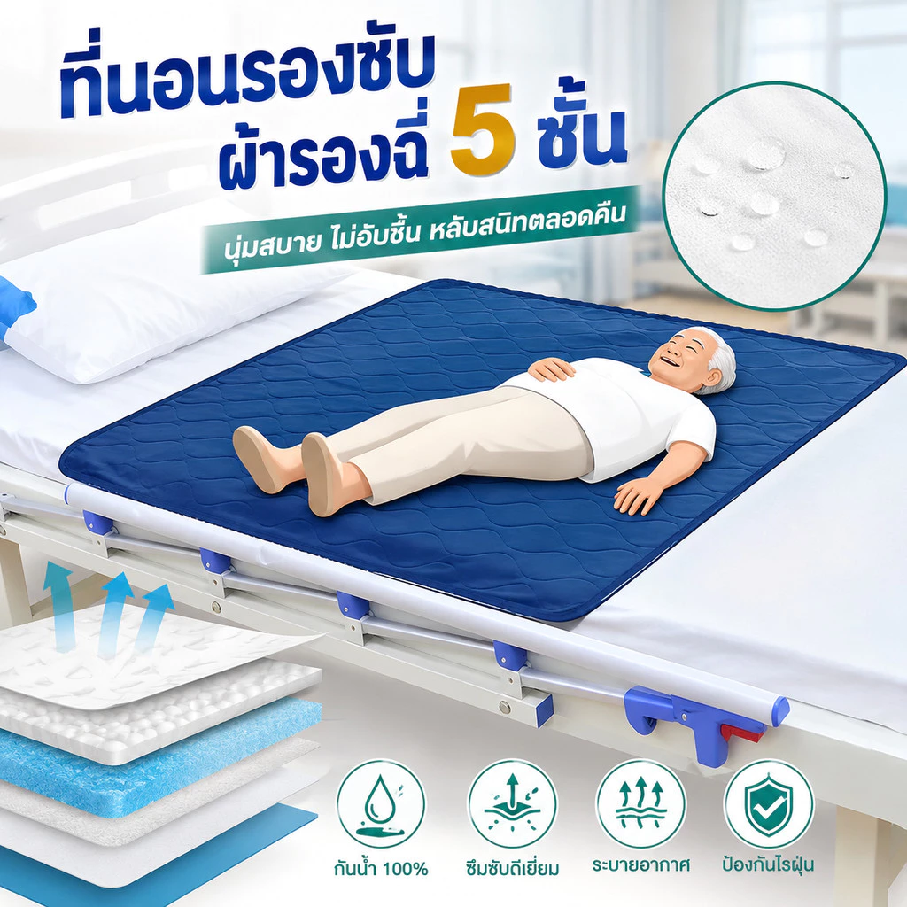 ผ้ารองฉี่ 5ชั้นขนาด 90*150ซม. กันน้ำ ล้างทำความสะอาด สำหรับผู้ใหญ่ ผู้สูงอายุ ผู้ป่วยติดเตียง เด็ก