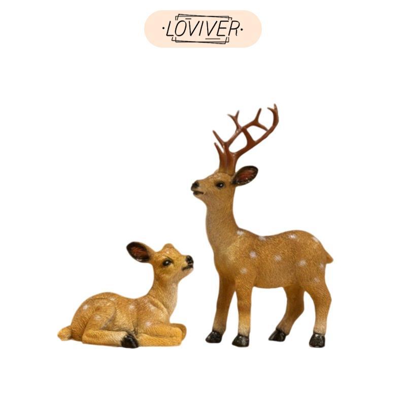 SiaBiced 2 ชิ้นเรซิ่นกวางหุ่น Miniature Fawn ประติมากรรมรายละเอียดแท้ Fawn ชุดเครื่องประดับสําหรับลา