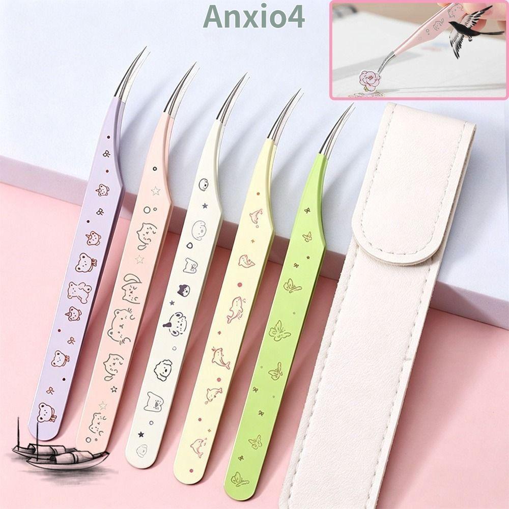 ANXIO4 โค้งสติกเกอร์แหนบ,สแตนเลส Anti-static แหนบขนตาปลอม,ความแม่นยําสูงการ์ตูน Lashes Extension Tweezer Extensions Grafting
