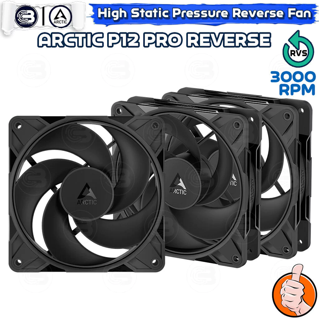 [CoolBlasterThai] ARCTIC P12 PRO REVERSE PST BLACK (size 120 mm.) X3 Value Pack PC Fan Case ประกัน 6 ปี