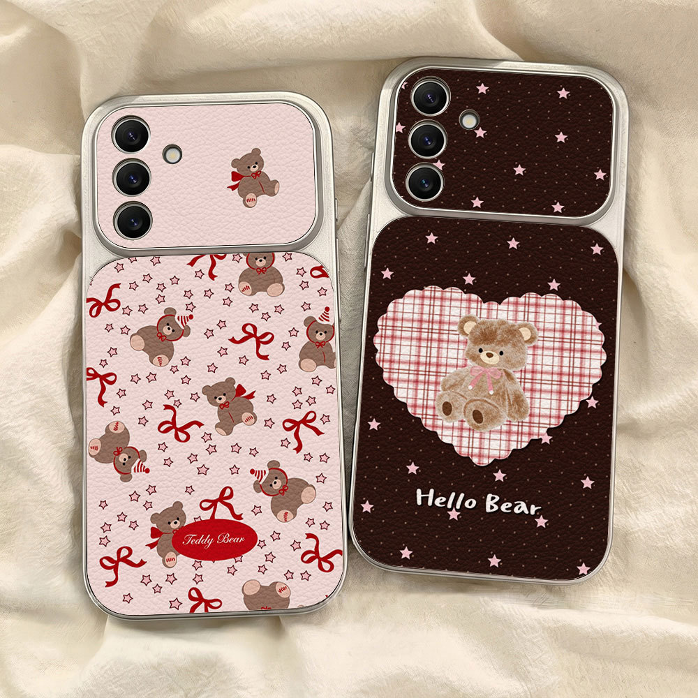 ตุ๊กตาหมีติดโบว์ เคส For Samsung S26 A07 A17 A27 A37 A57 A56 A36 A06 A16 A35 A55 A15 เคสโทรศัพท์หนังแกะ เคสโทรศัพท์