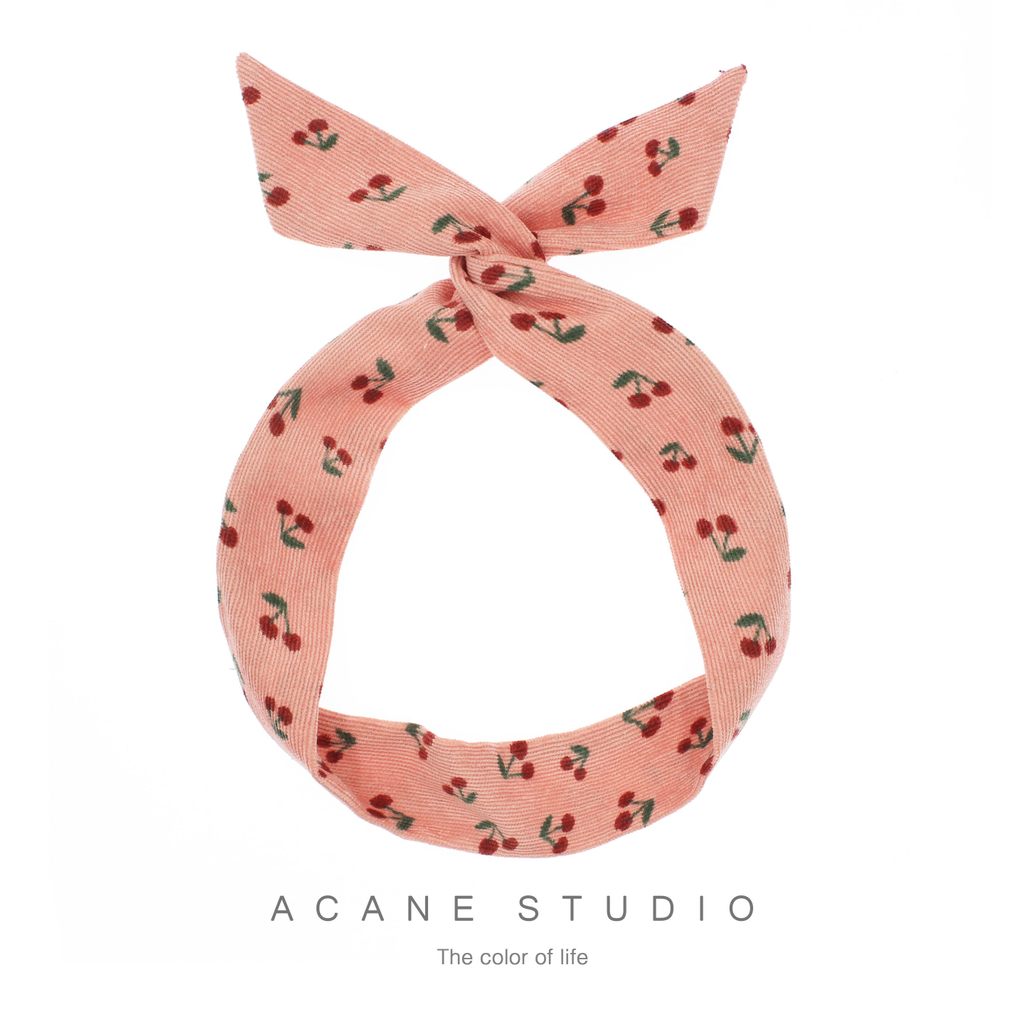 Ins Corduroy Red Cherry Retro Rabbit Ear Headband