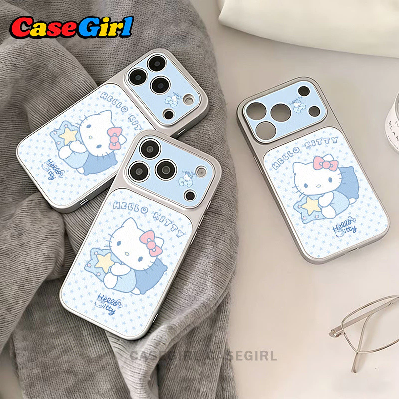 เคสไอโฟน17 เหมาะสำหรับ iPhone 11 15 16 12 14 13 Pro Max 16 14 15 Plus เคสกรอบเลนส์ใหญ่ ลาย Hello Kitty ดาวสีฟ้า น่ารัก