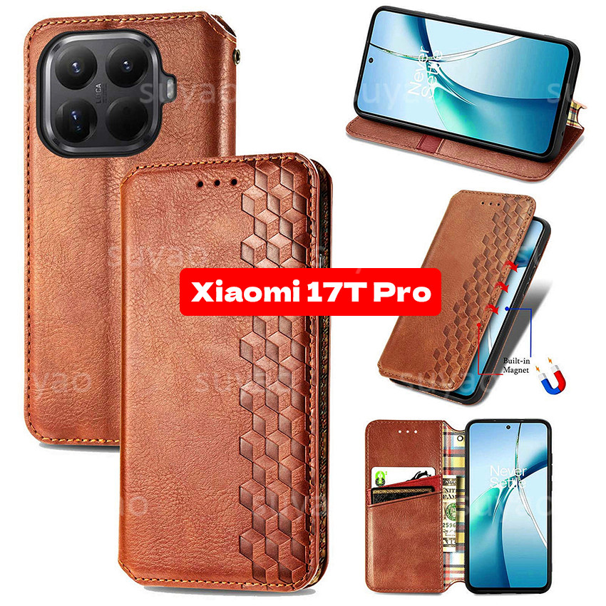 สําหรับ Xiaomi 17T Pro 17TPro 2026 เคสโทรศัพท์ธุรกิจหนังหรูหราปลอกการ์ด Xiaomi17TPro Xiaomi17T วงเล็บกระเป๋าสตางค์ป้องกัน PU นุ่มกันกระแทก