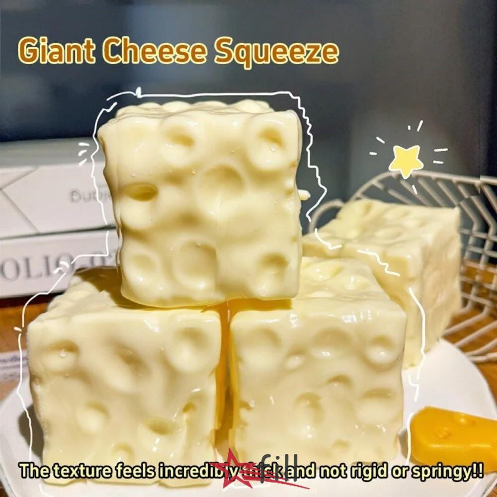 FILL Jumbo Cheese Cube Stress Ball, Squishy Texture ของเล่นหยิกชีส, นวด Non-Bounce Anti-Stress ชีสบีบ Fidget ของเล่นของขวัญวันเกิด