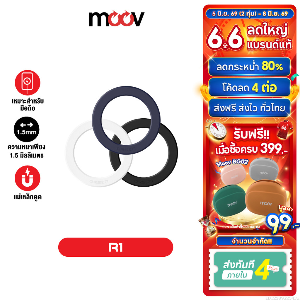 [ส่งไว] Orsen by Eloop R1 Magnetic Ring แหวนแม่เหล็ก แม่เหล็กติดโทรศัพท์ สติกเกอร์แม่เหล็ก ติดเคส