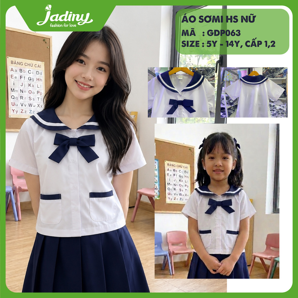 เสื้อนักเรียนหญิงคอปกสีกรมท่า GDP063 Jadiny – Cotton Japanese Style Girls Uniform Shirt 17-60kg