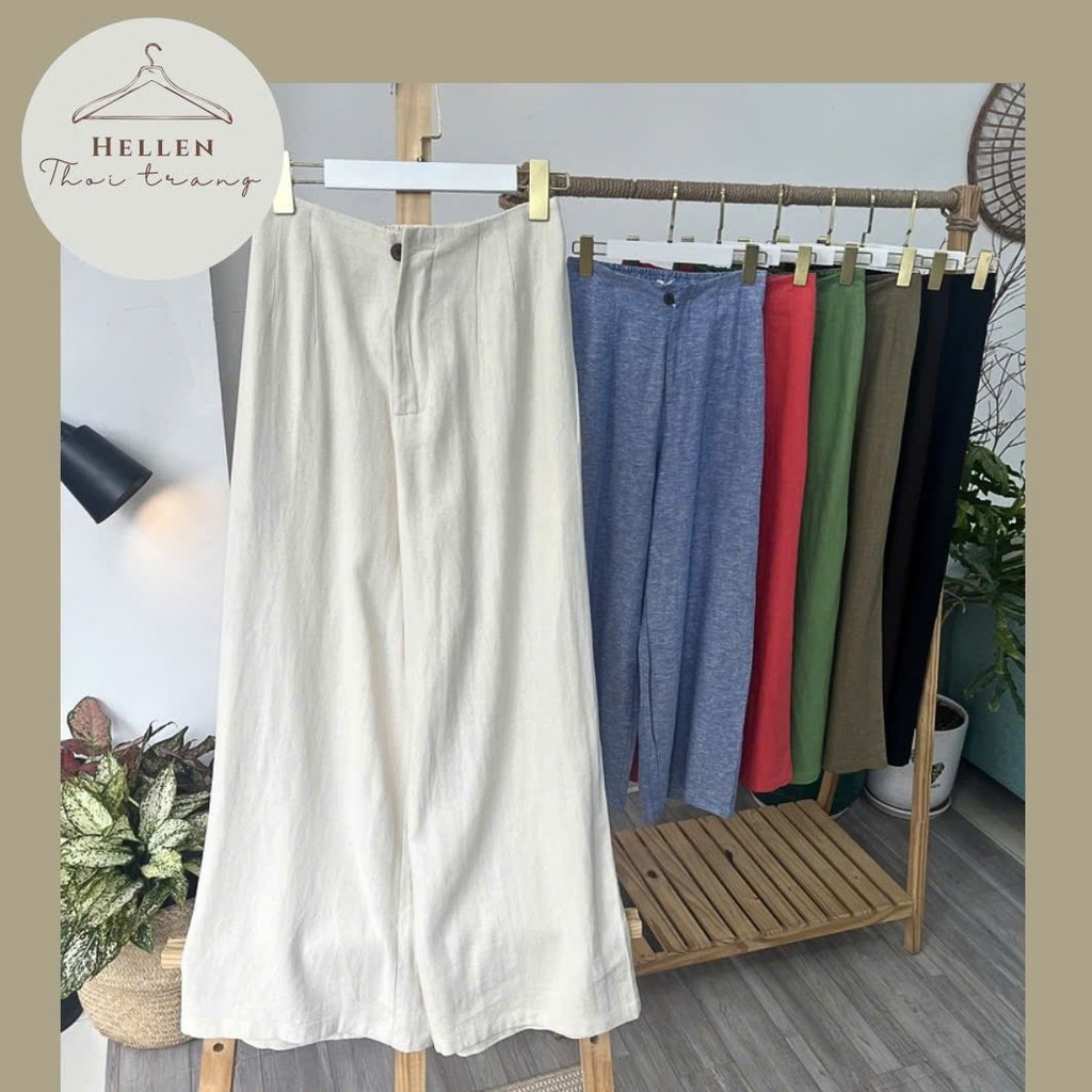 กางเกงขายาวผู้หญิง LINEN WIDE-LET WITH WEST WAIST BUTTON FRONT & ELECTRIC WAIST AT THE BACK - WIDE-L