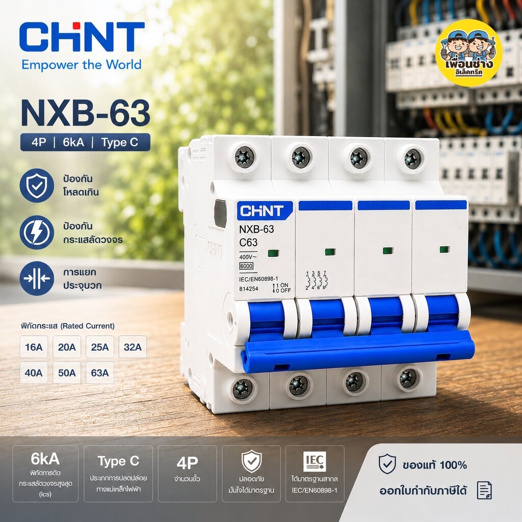 CHINT **รุ่น NXB-63** 4P เบรกเกอร์เมนธรรมดา 4P 6kA TypeC 16A 20A 25A 32A 40A 50A 63A เบรกเกอร์ลูกย่อย เบรกเกอร์ลูกเซอ...