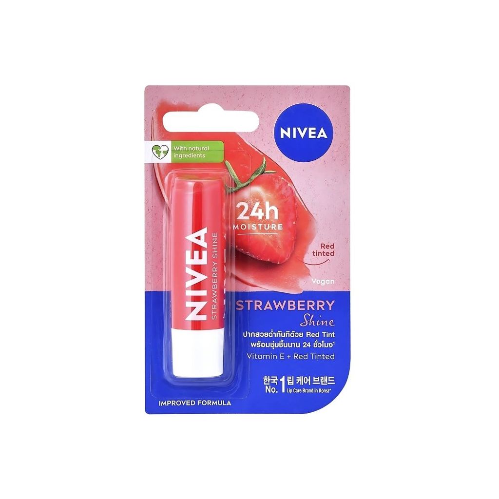 นีเวีย ลิปสตรอว์เบอร์รี่ชายน์ Nivea Strawberry Shine Lip Balm 4.8g.