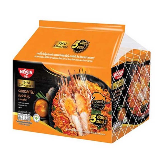 นิสชิน บะหมี่แห้งกึ่งสำเร็จรูปรสซอสครีมต้มยำมันกุ้ง Nissin Shrimp Cream Tomyum 71g. Pack5