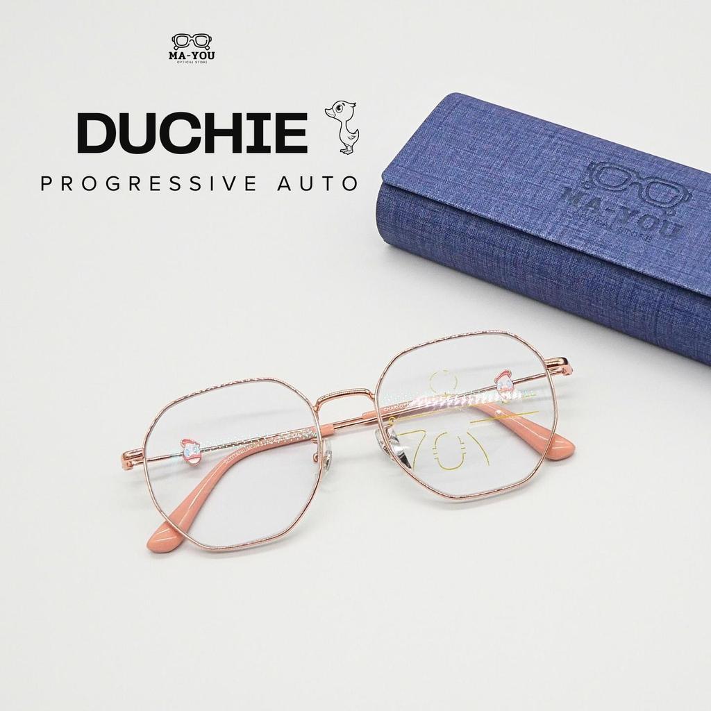 แว่นตาสายตายาวเลนส์โปรเกรสซีฟ ไร้รอยต่อ [เลนส์ตัดใหม่] รุ่น DUCHIE ''ดัชชี่'' กรอบไทเทเนี่ยม มอง3ระยะ ออกแดดสีเทาดำ