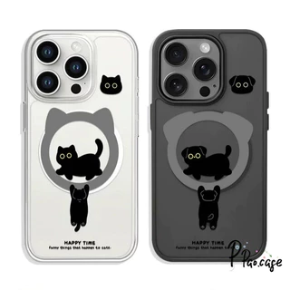 สำหรับiPhone 17 13 15 11 AIR 16 12 14 Pro Max XR 7 16 15 8 14 Plus เคสแม่เหล็ก ลายแมวดำน่ารัก หลากสี สไตล์ฮิต คู่รัก