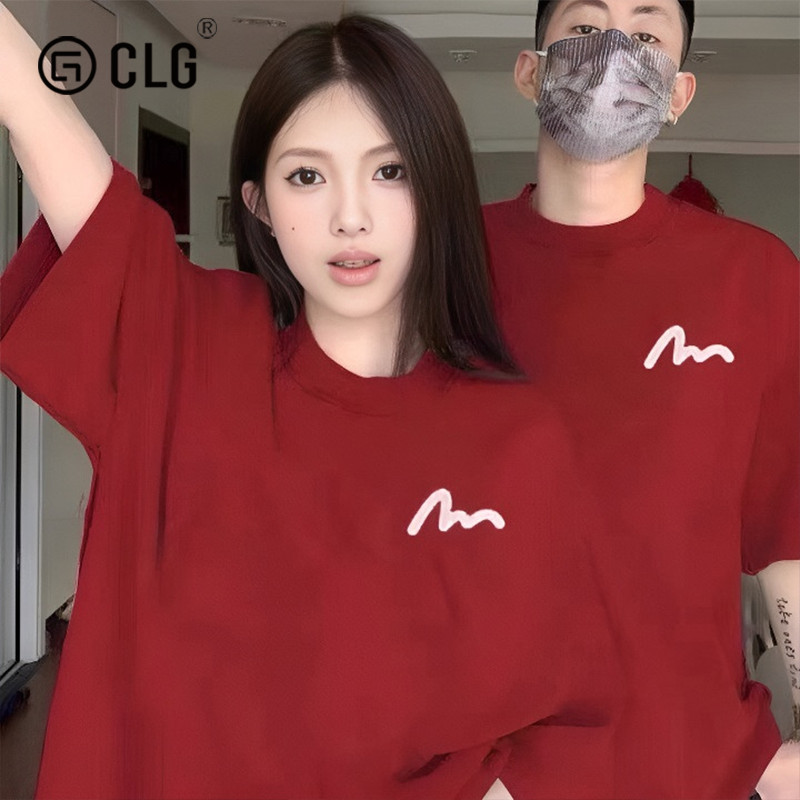 ฮ่องกง CLG Street Wear ฤดูใบไม้ผลิฤดูร้อนสไตล์ใหม่พิมพ์เสื้อยืดผู้ชายผู้หญิงหลวมผ้าฝ้าย All-Match รอ