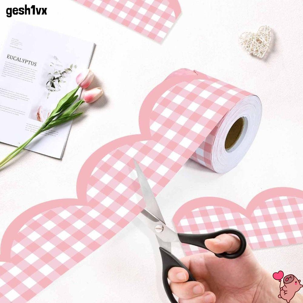 LOLLIPOP กระดาษขอบหยัก, สติกเกอร์ขอบโปสเตอร์ DIY สีชมพู, ตกแต่งผนังกันน้ําสําหรับห้องเรียน Bulletin Board Home Party