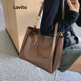 Lovito กระเป๋าถือสะพายไหล่ลำลองสำหรับเดินทาง ใช้ในชีวิตประจำวัน ไปโรงเรียน/นักเรียน สไตล์เกาหลี เรียบง่าย ความจุสูง เหมาะสำหรับทุกฤดูกาล กระเป๋าถือสำหรับผู้หญิง LFA04285