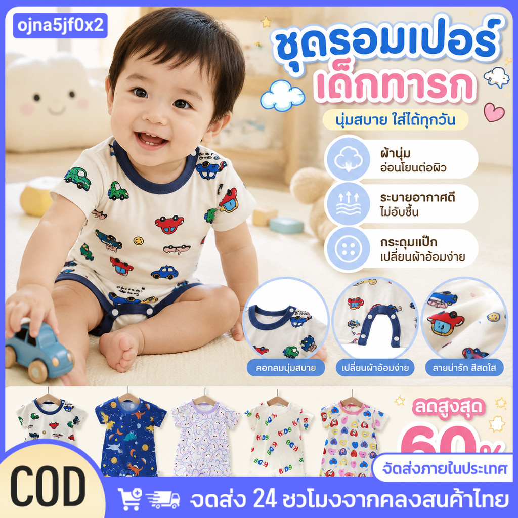 [ซื้อ 1 แถม 3]CODชุดรอมเปอร์เด็กทารก แขนสั้น ลายน่ารัก Baby Romper Size 59-80