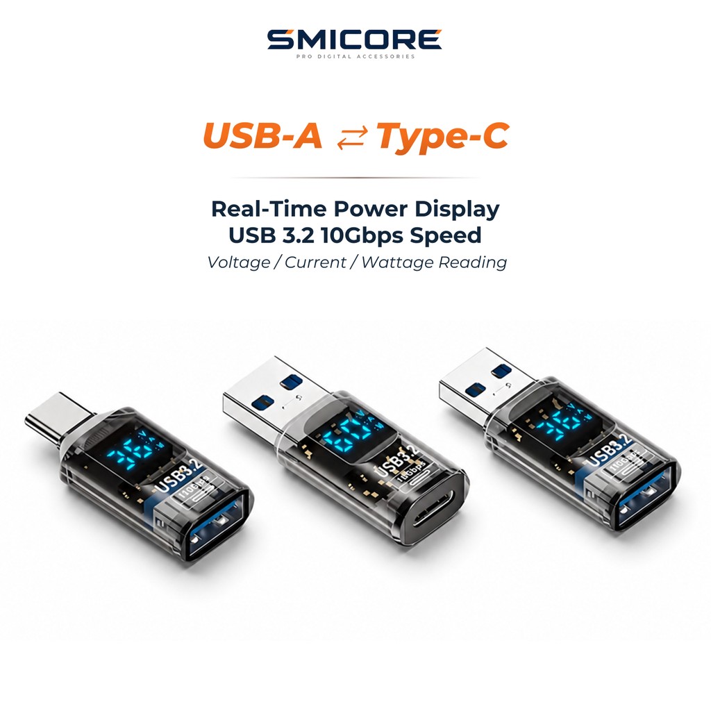 อะแดปเตอร์ USB 3.2 10Gbps แบบโปร่งใส พร้อมหน้าจอดิจิตอล แสดงแรงดัน/กระแสไฟ ชาร์จเร็ว สำหรับมือถือ แล็ปท็อป
