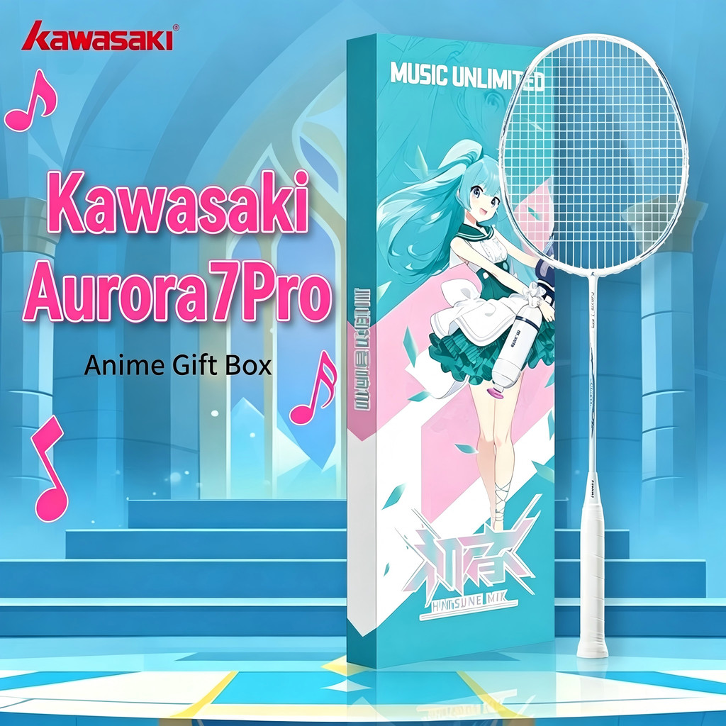 KAWASAKI AURORA 7pro มือโปร ไม้แบดมินตันของแท้อย่างเป็นทางการกล่องของขวัญ ฮัตสึเนะ มิกุ คาร์บอนไฟเบอร์เต็ม 5ยู น้ําหนักเบาพิเศษแรงดึงสูงสุด 35ปอนด์ ฟรีโอเวอร์กริป ฝาครอบแร็กเก็ต