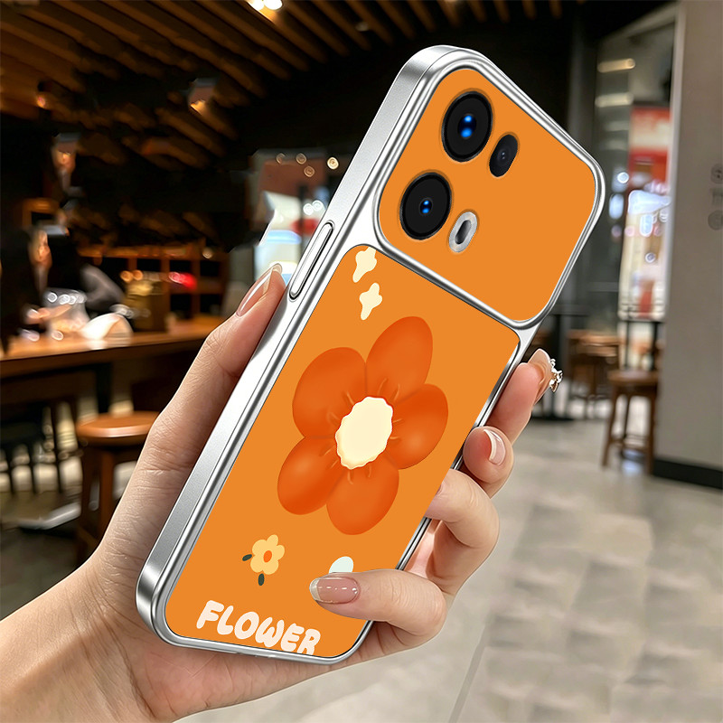 สําหรับ oppo Reno 13 pro 5G Reno 13F 13 FS 5G โทรศัพท์กรณี Softcase ซิลิโคนกันกระแทกใหม่ออกแบบความงามน่ารักการ์ตูนสีส้มดอกไม้สําหรับสาว DSCSHD1
