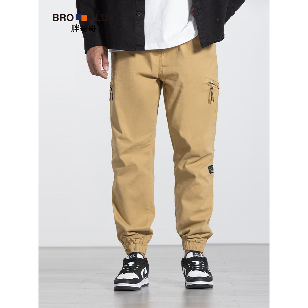 Fat Brother Plus Size Overalls Men Plus Fat Plus Loose Simple Men Casual Pants Pure Cotton Leggings 