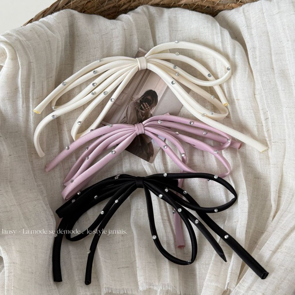 กิ๊บติดผมโบว์ริบบิ้น พลอยเทียม หวานผู้หญิงคลิปฤดูใบไม้ผลิ