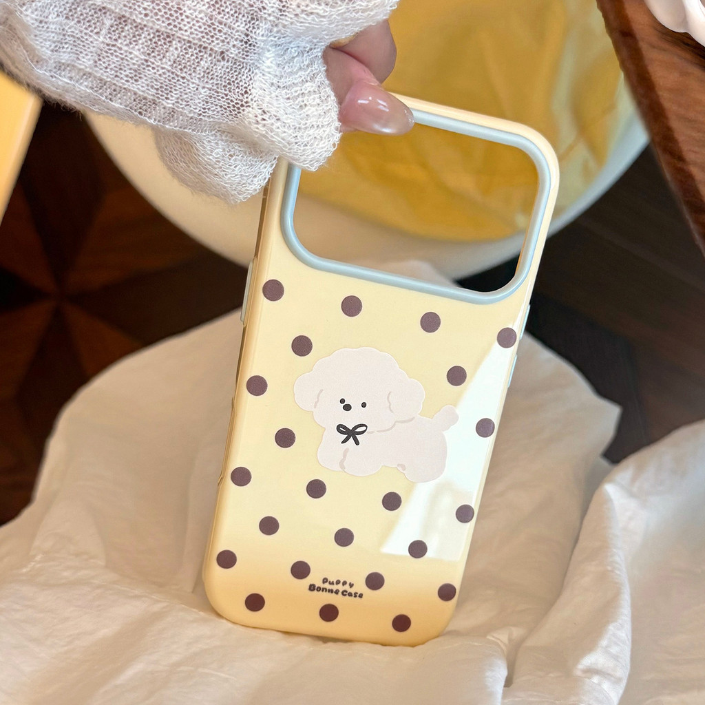 [Sheren] เคสโทรศัพท์ลูกสุนัขลายจุดสีเหลืองครีมเหมาะสําหรับ i17 16 15 14 13 12 11 pro max เคสไอโฟน
