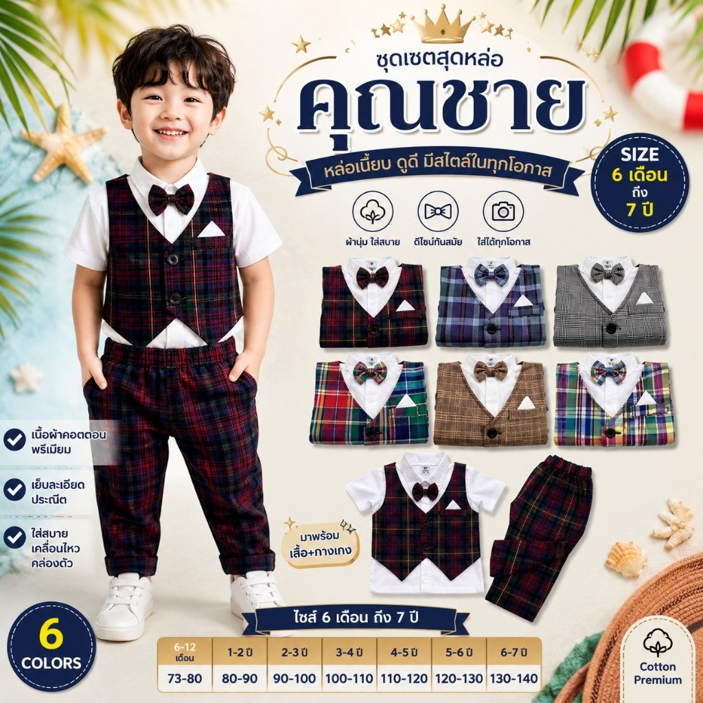 เซ็ตคุณชาย เสื้อ+กางเกง มีพร้อมส่ง สำหรับเด็ก9เดือน-7ปี ลุคคุณชายมากแม่  เด็กผู้ชาย
