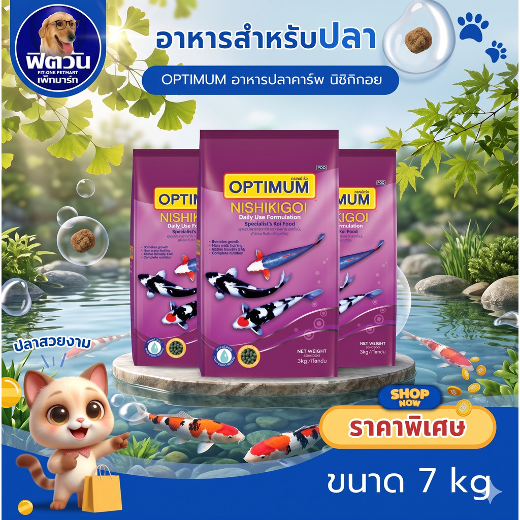 OPTIMUM Hi Pro สูตรประจำวัน อาหารปลาคาร์ฟ นิชิกอย (ม่วง) 7กิโลกรัม{อาหารปลา}