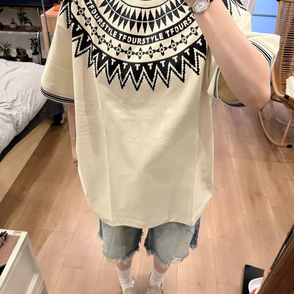 Luye Carefully Selected American Retro เสื้อยืดแขนสั้นผู้หญิงฤดูร้อนสไตล์ใหม่หลวมขนาดเล็ก Fellow หลว