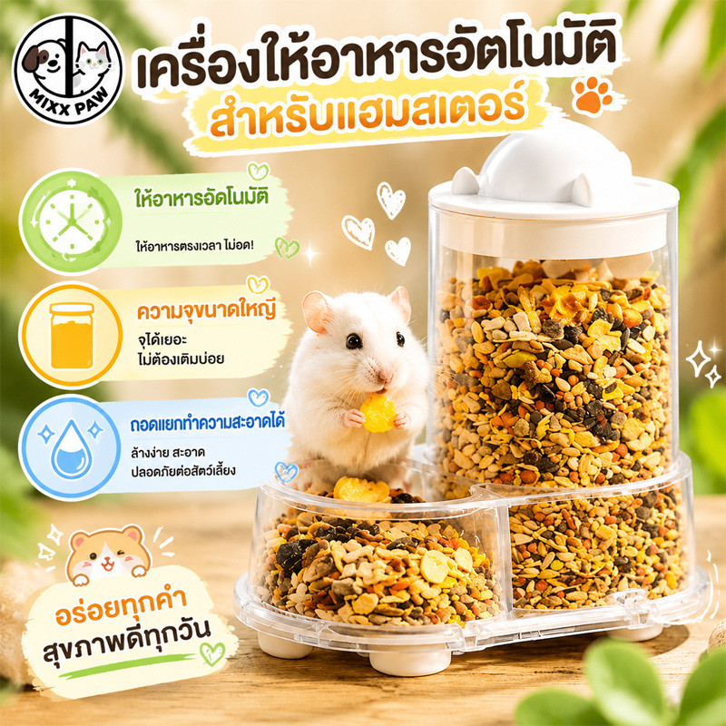 ที่ให้อาหารอัตโนมัติ สัตว์เล็ก เครื่องให้อาหาร กระต่าย แฮมสเตอร์ เม่น โปร่งใส ทนทาน จุ600กรัม