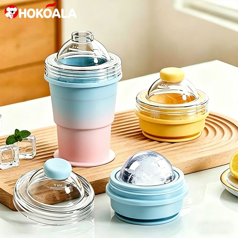 KOALA แก้วซิลิโคนพับได้ ทำก้อนน้ำแข็ง+ใส่เครื่องดื่ม 2in1 พร้อมหลอด