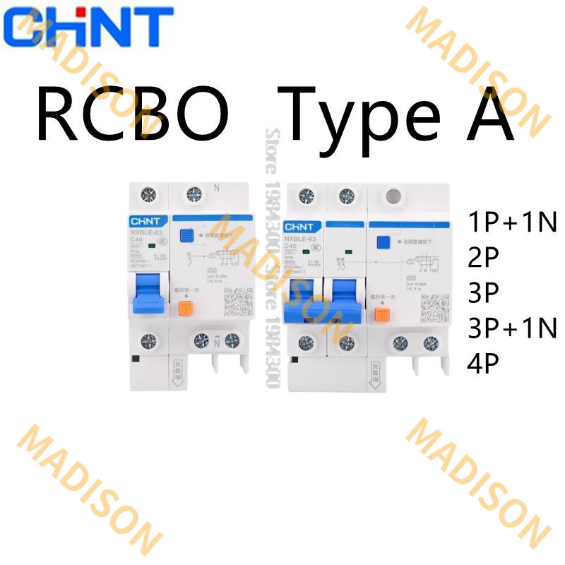 Chint NXBLE Type A RCBO 30mA 2P 4P 3P+1N 1P+N 20A 25A 32A 40A 63A พร้อมการป้องกันการรั่วไหลกระแสเกินเฉพาะสําหรับสถานีชาร์จ