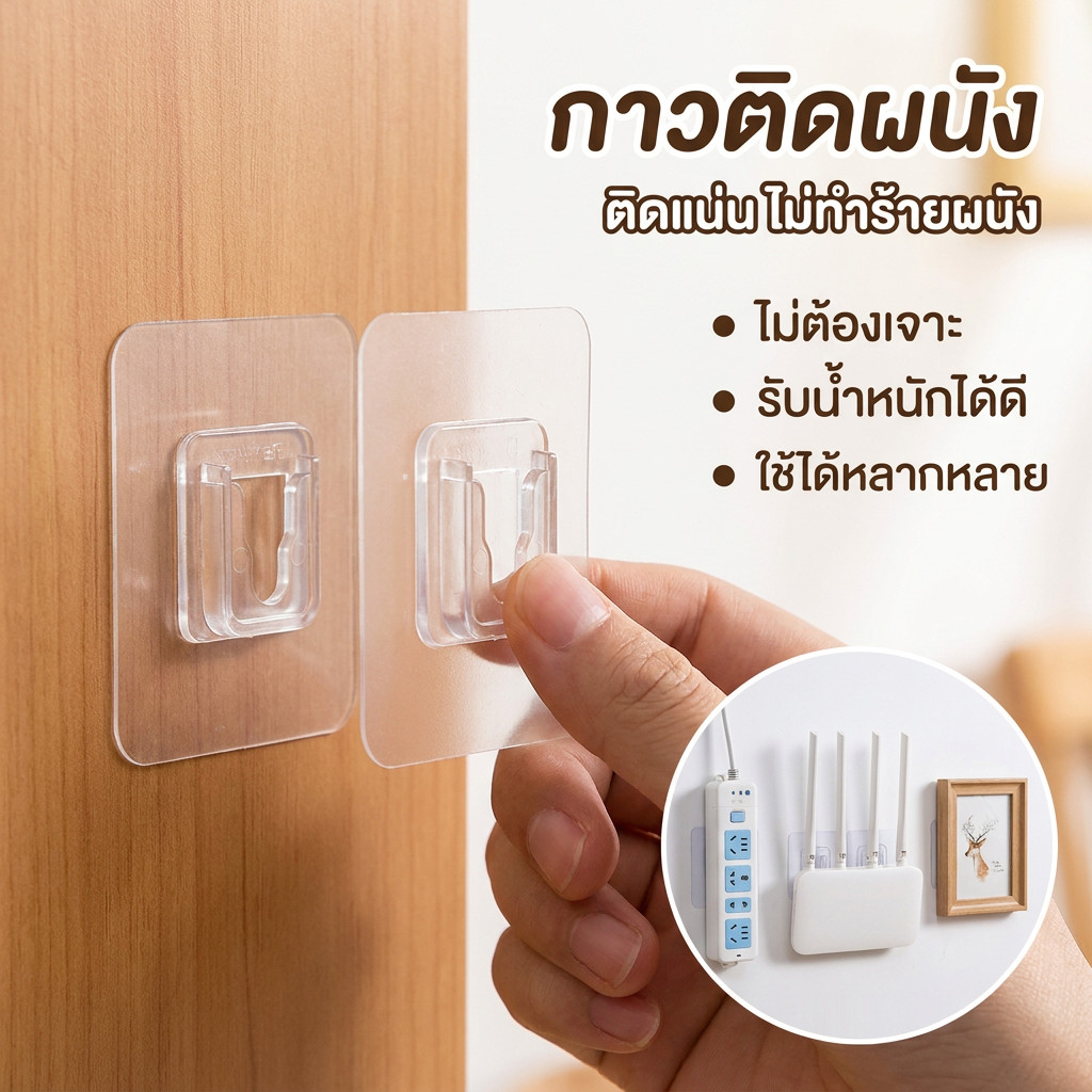 ตะขอเก็บของติดผนังอเนกประสงค์-กันน้ํา,ปราศจากเล็บ,ไร้ร่องรอย-ตัวแก้ไขรางปลั๊กไฟแบบมีกาวในตัว-ห้องน้ําห้องครัวหนักตะขอ