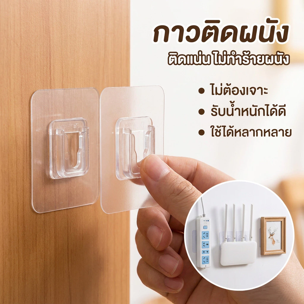 ตะขอเก็บของติดผนังอเนกประสงค์-กันน้ํา,ปราศจากเล็บ,ไร้ร่องรอย-ตัวแก้ไขรางปลั๊กไฟแบบมีกาวในตัว-ห้องน้ําห้องครัวหนักตะขอ