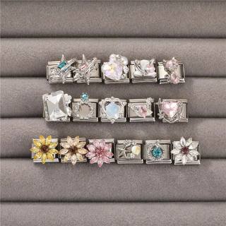 รอบ 3D สีชมพูอิตาเลี่ยน Charm Modular สร้อยข้อมือไทเทเนียมเหล็กปั๊มคู่ DIY สร้อยข้อมืออุปกรณ์เสริม