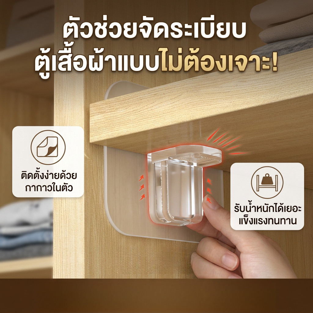 DeeThai ฉากยึดมุมพลาสติก ฉากรับชั้นวางของ วางเป็นแผ่นชั้นไม้ แบบไม่ต้องเจาะ มีกาวสํารอง