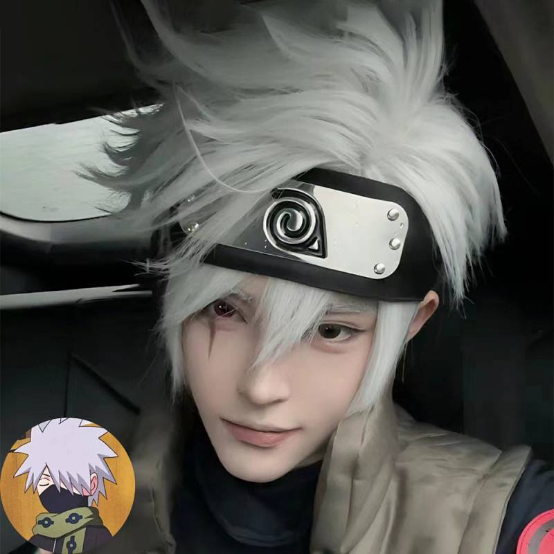 Naruto Flag Wood Kakashi Wig Anti-Curling Cosplay Wig Silver White Bjai