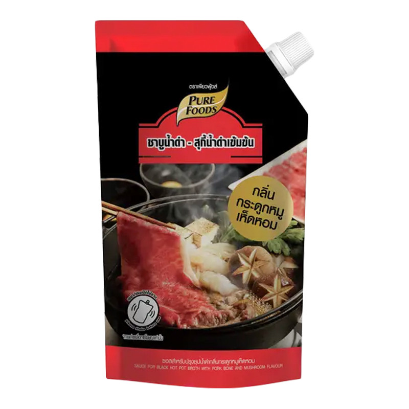 เพียวฟู้ดส์ ซุปน้ำดำ กระดูกหมูเห็ดหอม 500 ก. (PURE FOODS BLACK HOTPOT PORK&MUSHROOM 500 G) โปโลแมน POLOMAN