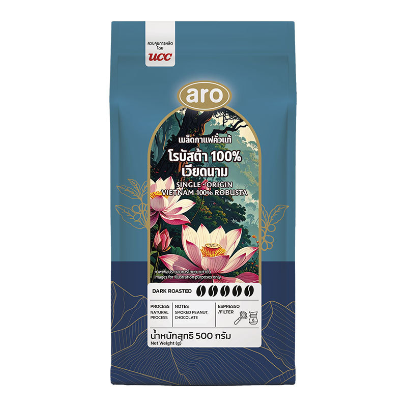 เอโร่ โกลด์ เมล็ดกาแฟคั่วเข้ม เวียดนาม โรบัสต้า 100% 500 ก. (ARO GOLD Vietnam Roasted Coffee Robusta 100% Dark Roasted 5