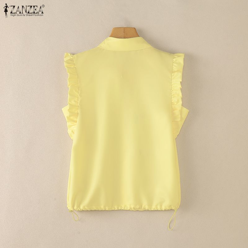 ZANZEA ใส่ ซานเซีย ผู้หญิงเกาหลีฤดูร้อนหวานปกนัวเนียแขนการ์ตูนพิมพ์ปุ่มขึ้นวันหยุดเสื้อลําลอง — صورة 8