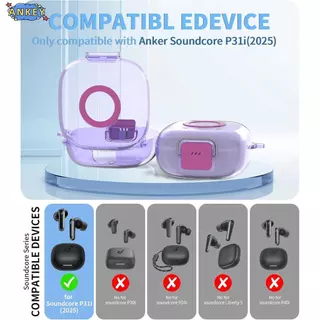 for Anker Soundcore R60i NC Case Upgrade Secure Lock Cover with Cleaner Kit Clear TPU Shockproof Protective Cover with Soundcore P31i Charging case with Carabiner-Clear