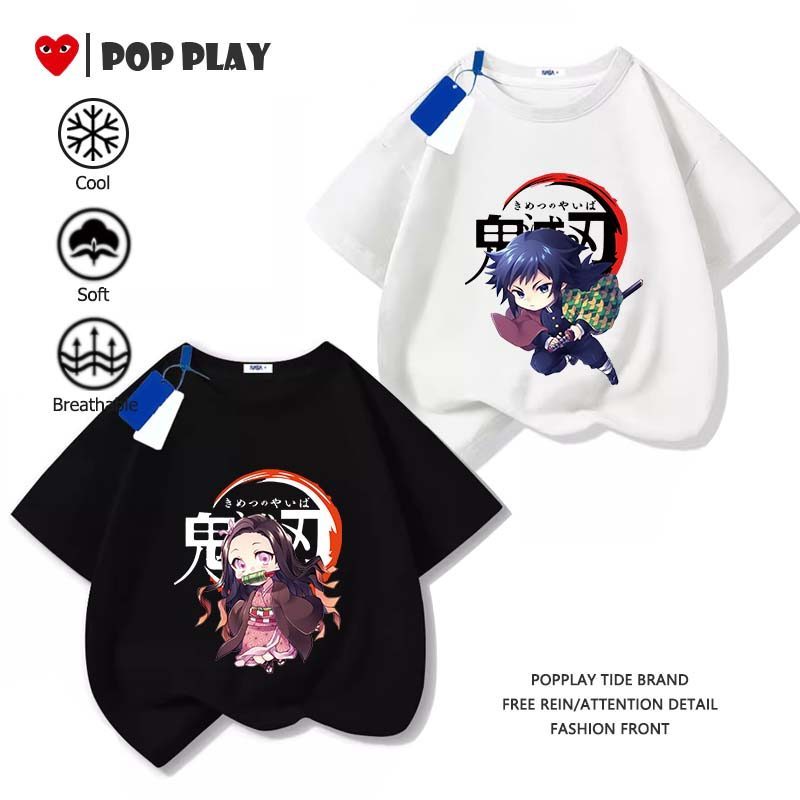 สบายและนุ่ม เสื้อยืดเด็ก คอกลม อายุ 3-15 ปี Demon Slayer Kimetsu no Yaiba อนิเมะ (ส่งเร็ว จัดส่งจากไทย)