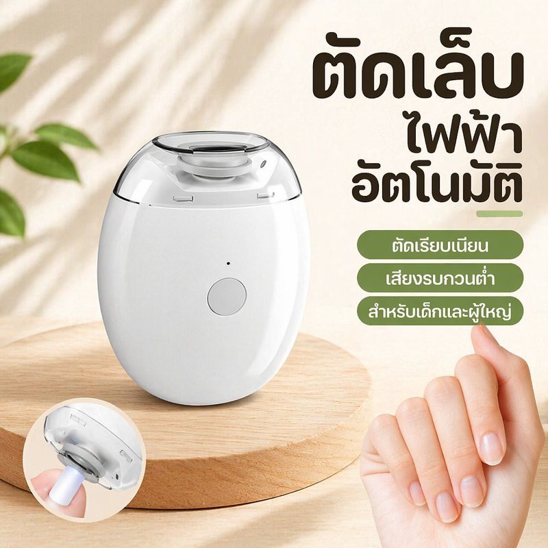 เครื่องตัดเล็บไฟฟ้า กรรไกรตัดเล็บอัตโนมัติ ขัดเล็บเงียบ ไฟ LED ชาร์จ Type C เด็ก ผู้ใหญ่