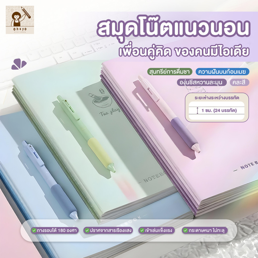 สมุดโน๊ต เขียนงาน โน้ตบุ๊คสี มีเส้น สมุดจดบันทึก 4 เล่ม/ชุด เขียนรายงาน สมุดปกแข็ง