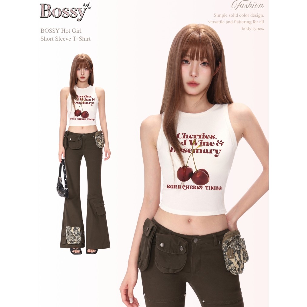 BOSSY เสื้อกล้ามทรงเข้ารูปสไตล์อเมริกัน ลายเชอร์รี่น่ารักมาก เนื้อผ้านุ่มคุณภาพดี ผ้าฝ้าย100%#C+1826