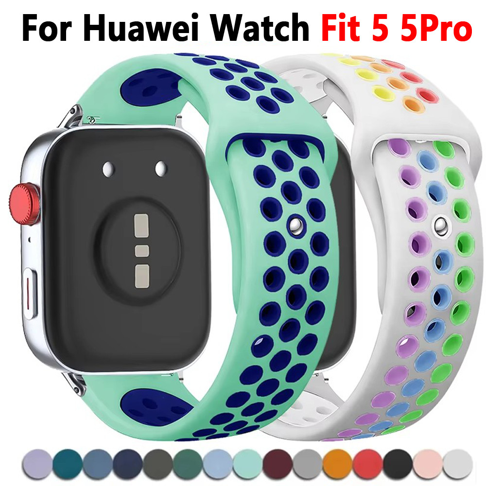 สายซิลิโคนสําหรับเล่นกีฬาสําหรับ Huawei Watch Fit 5/Fit5pro/4Pro/4/3 สร้อยข้อมือสายรัดข้อมืออุปกรณ์เสริมสายนาฬิกา